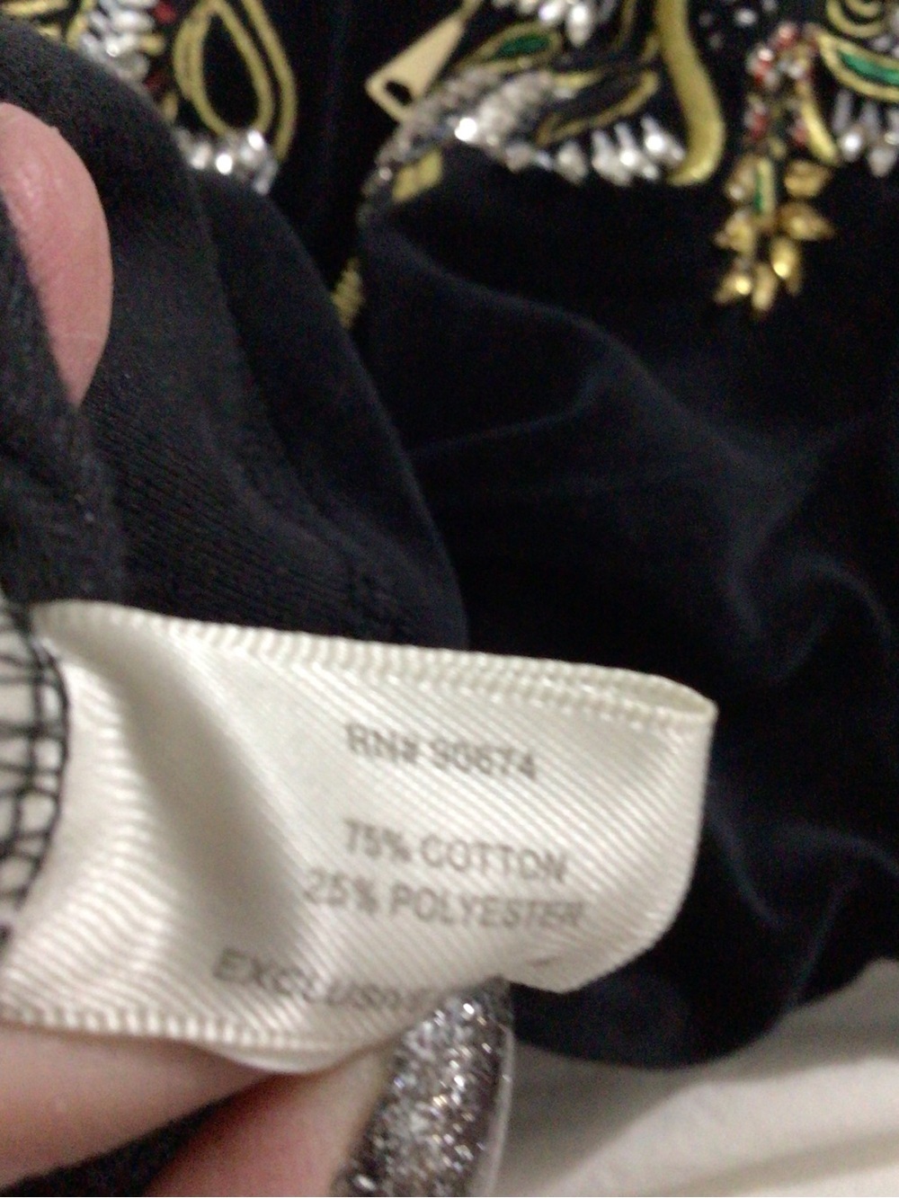 Boston Proper Black Velour Zip Up with Gold Embroidery Size M - Picture 8 of 8